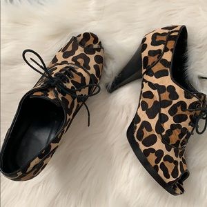 Leopard hair open toe booties